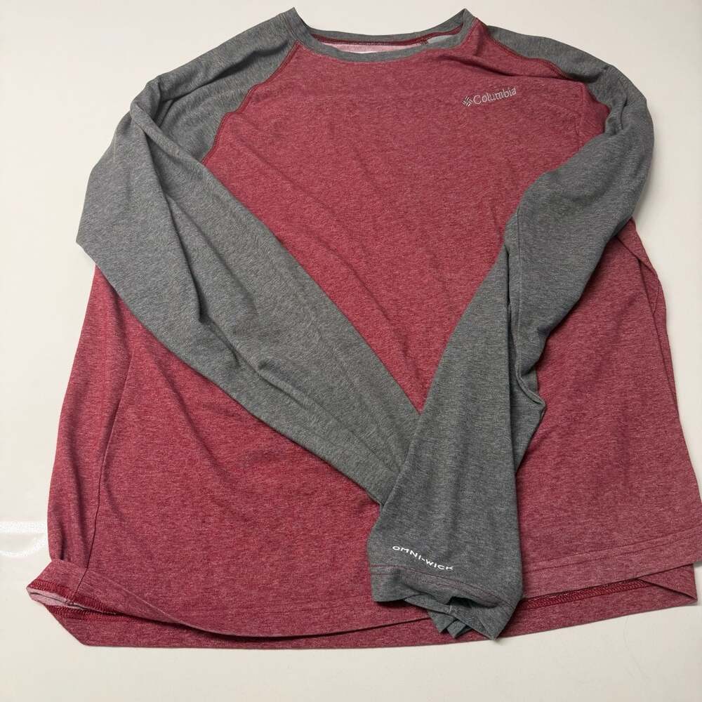 Columbia Omni-Wick Long Sleeve Raglan Tee Red Gray Mens XXL